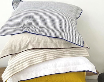 Customizable Linen Pillowcase with Overlock Edge - Multiple Colors and Sizes Available