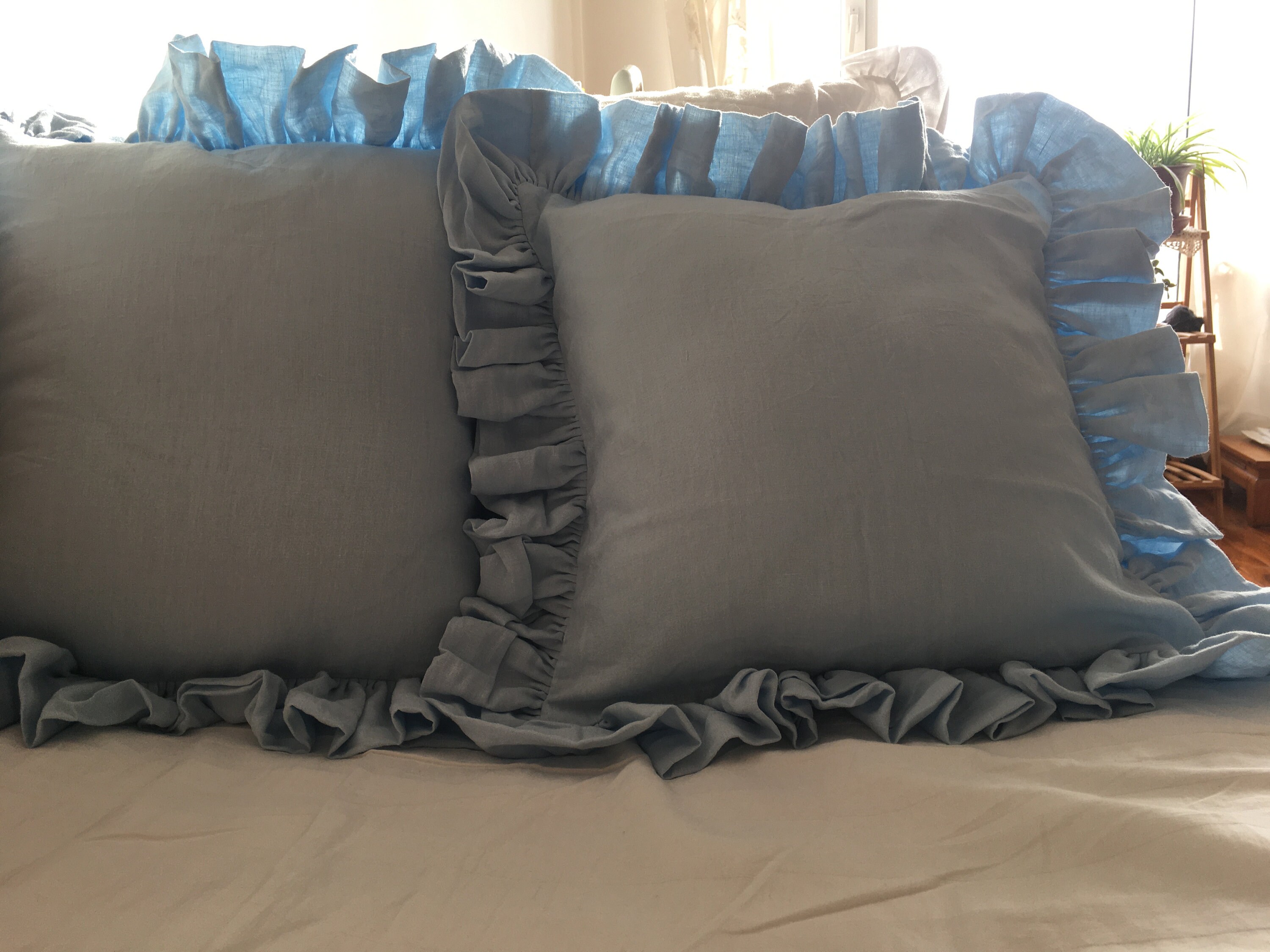 Ruffled Chic Pre Washed Linen European Pillow Case Sham Blue Etsy