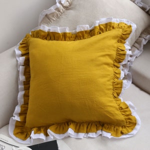 Shabby Chic Color Combination  Linen Euro shams with two tiered ruffles
