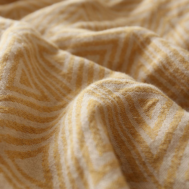 Mustard Yellow Geometric Jacquard Linen Blanketwarm Cozy Etsy