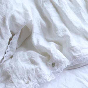Set of 3 Shabby chic washed 100% Linen bedding, duvet cover with pillowcases white / off white / beige