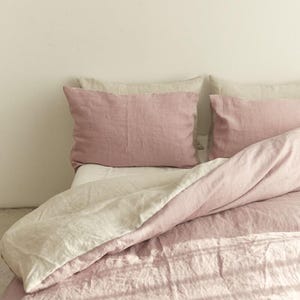 Two-Sided Linen Duvet Cover Set – Dusty Pink & Beige Reversible Bedding, Duvet Covers with Pillowcases, Custom Colors, Twin to King Sizes
