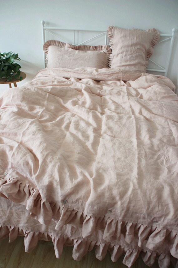 3 Pc Set Aged Like Pink Organic Hemp Ruffles Duvet Cover With Etsy