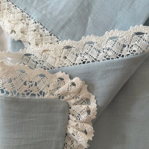 A PAIR! Shabby chic Pre washed 100% Flax Linen Large European square  pillow case cover shams with crochet lace
