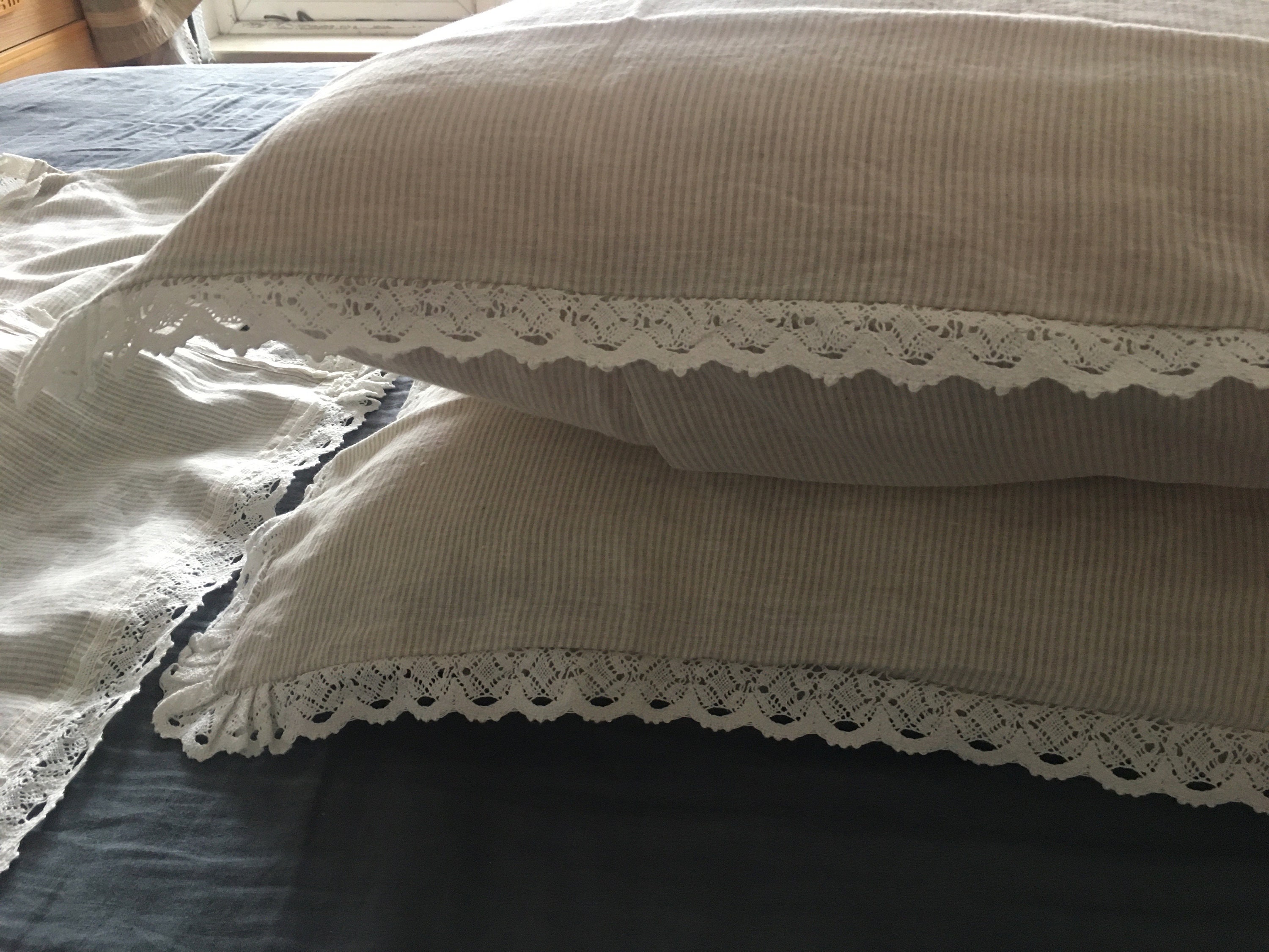 Stone washed Linen Bedding set striped linen sheet set | Etsy