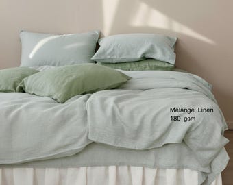 Melange Linen Duvet Cover Set Luxury Textured Linen Bedding Heavyweight 180gsm Flax Bedding Minimalist Bedroom Queen King