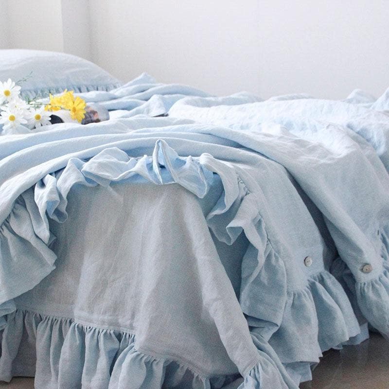 Washed Linen ruffled duvet cover set, with 2  pillowcases in different colors