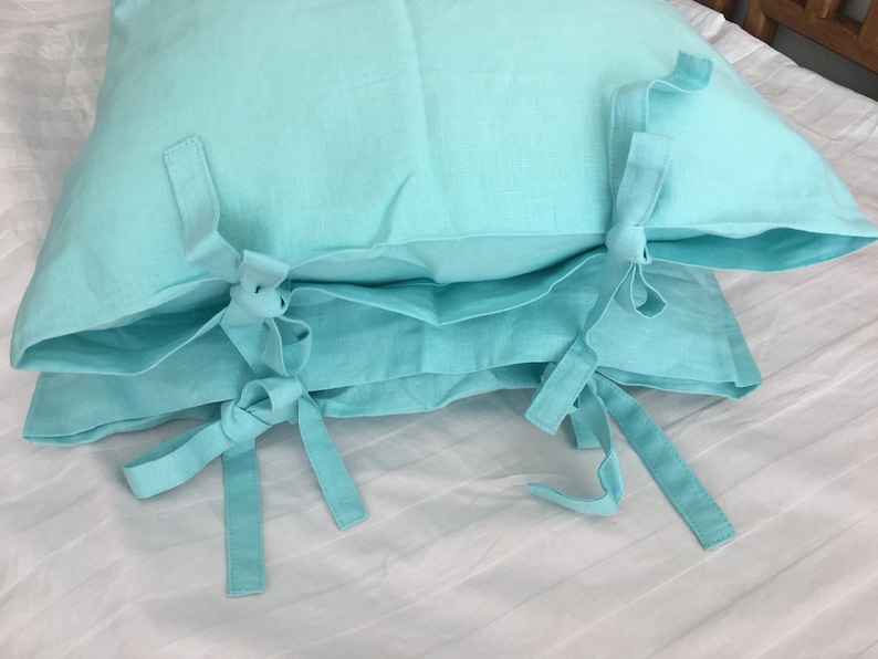 A Pair Washed Linen Pillowcases With Ties 100 Linen Pillow Etsy