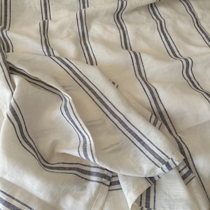 Extra-Wide Yarn-Dyed Linen Fabric – Blue and White Stripes, 110&quot; Width, Pre-Washed