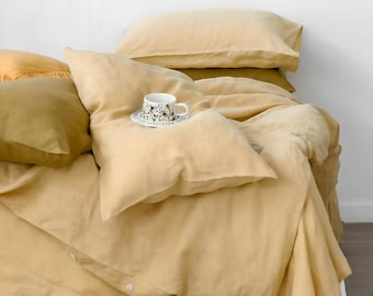 Mustard Yellow Hemp Duvet Cover Set, Soft Washed Pure Hemp Bedding