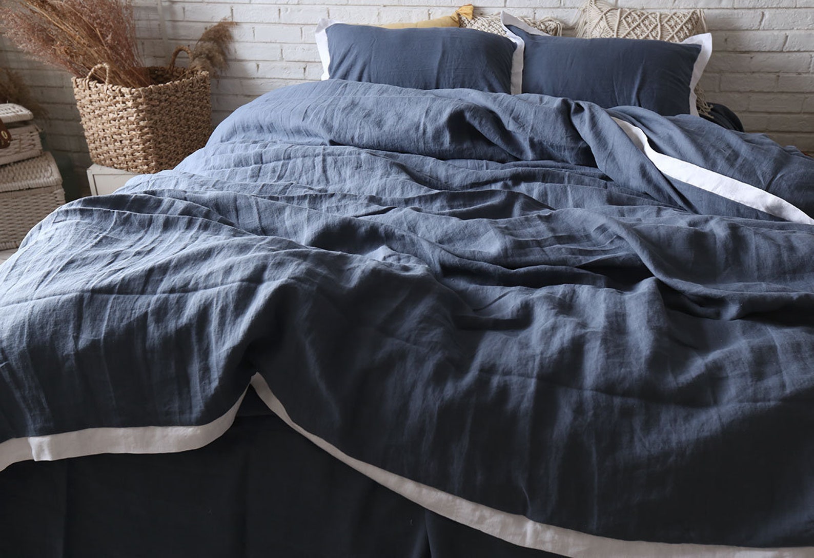 Set of 3 Hemp Bed Linen Duvet Cover With 2 Matching Etsy