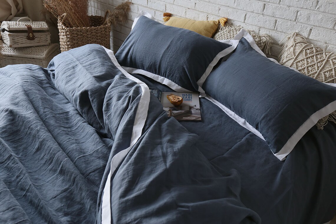 Set of 3 Hemp Bed Linen Duvet Cover With 2 Matching Etsy