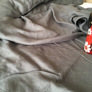3 PCS SET Stone washed Pure linen sheet set, top sheet with 2 pillowcases Dove Gray / Charcoal hand made by Linen Legend