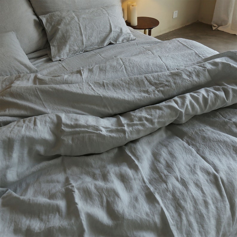 Set of 3 Stone Washed Pure Linen Bed Set Duvet Cover 2 Etsy