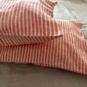 Set of 2 French chic PRE washed Linen Pillow Case Red and White Stripes image 4