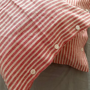 Set of 2 French chic PRE washed Linen Pillow Case Red and White Stripes image 5