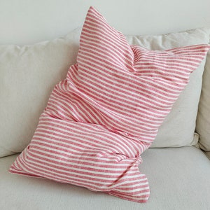 Set of 2 French chic PRE washed Linen Pillow Case Red and White Stripes envelope closure