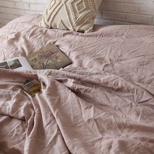 3 pieces set Stone washed Linen bedding duvet cover with 2 pillowcases dusty pink