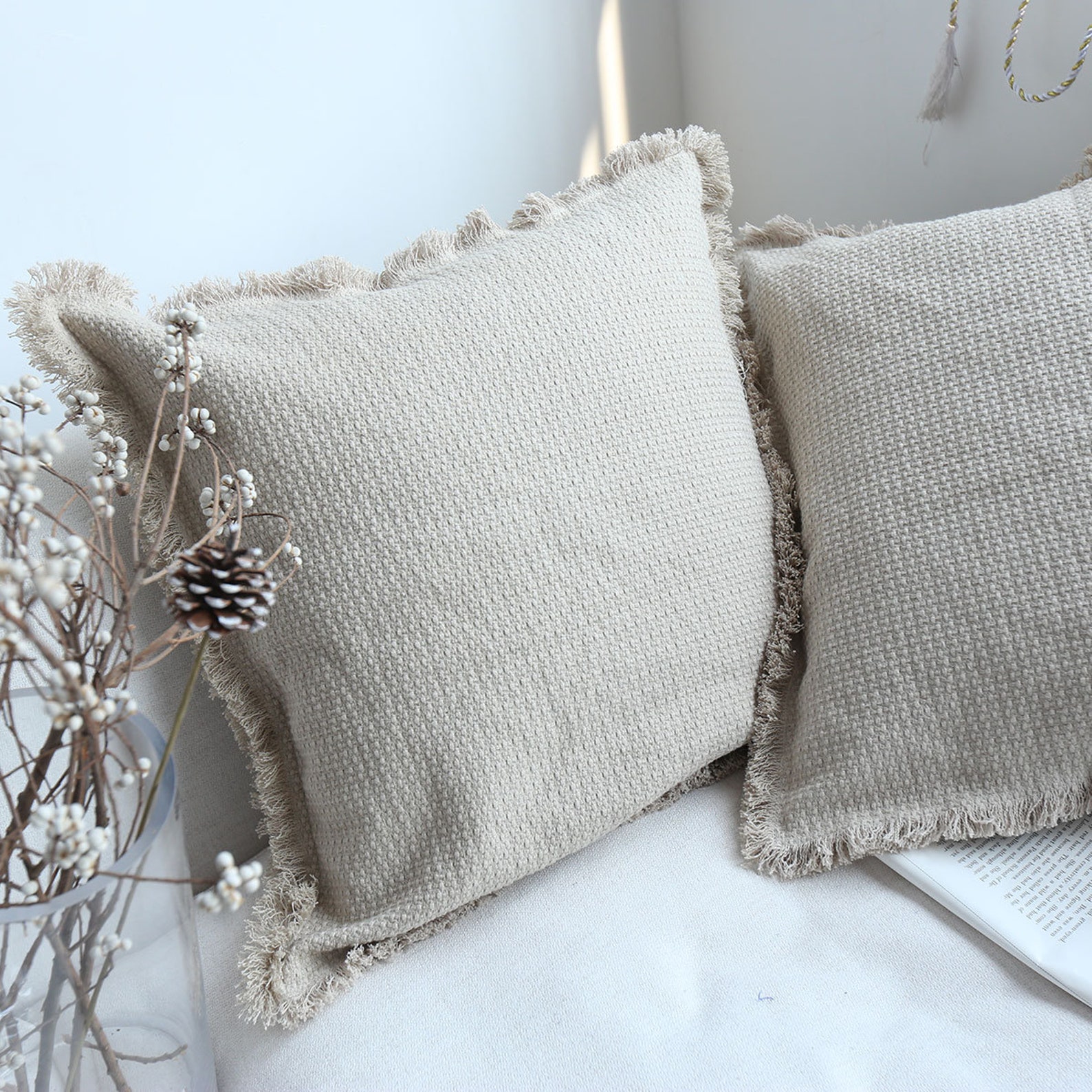 Fringed Earthiness Linen Cotton Pillowcase Euro Sham Cushion Etsy