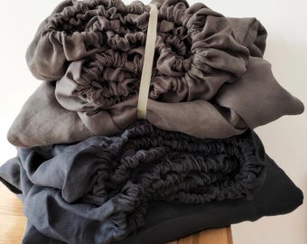 Pre-Washed 100% European Linen Fitted Sheet - Soft and Seamless Bedding in Beige, White Pepper, Gray, Taupe