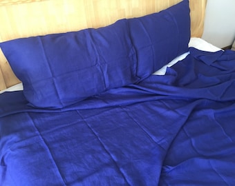 Set of 3 Pure Hemp sheet set royal Blue Klein Blue in queen king or custom size with Pillowcases