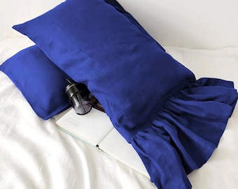 Long ruffled Hemp Pillowcase, Ruffle Pillow Cover, Mermaid Style Linen Cushion Cover
