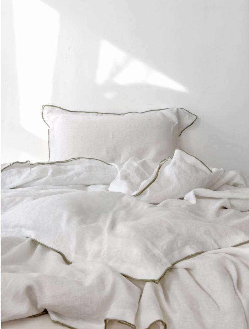 100% Linen Duvet Cover Set With Embroidery Edge, Linen Bedding Set ...