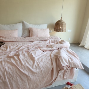 3 pieces set Stone washed Linen bedding duvet cover with 2 pillowcases Dusty Pink