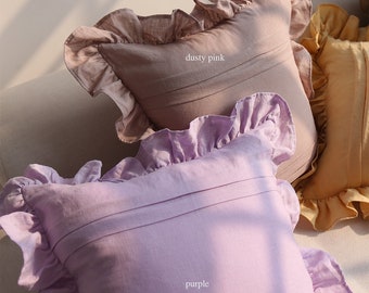 Linen pillowcase with ruffles, Large European square  pillow case, Euro sham, pinched euro sham