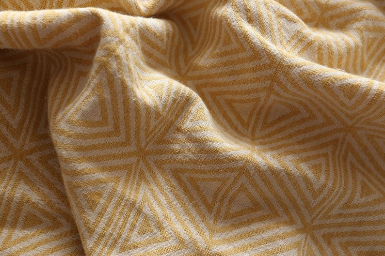 Mustard Yellow Geometric Jacquard Linen Blanketwarm Cozy Etsy