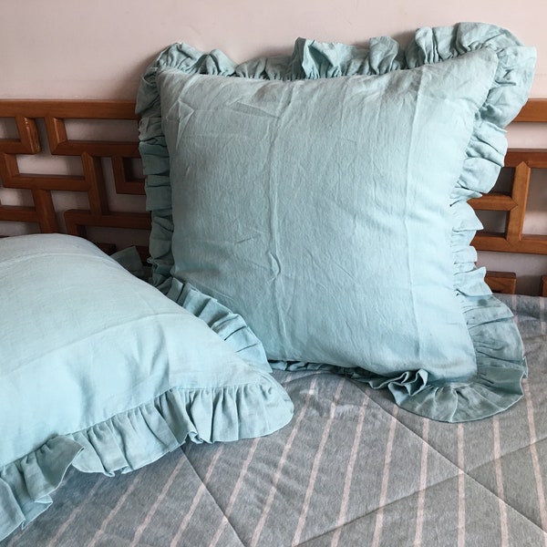 Linen Ruffled Pillow Etsy