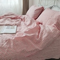 Stone washed pure Linen bedding, red striped duvet cover + 2 pillowcases