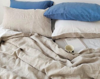 Reversible Linen Duvet Cover Set – Beige and White/Cream, Double-Sided 100% Stone-Washed Linen Bedding