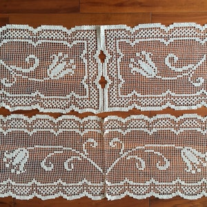 Vintage Filet Lace 3 Pieces set Center piece table runner Placemat 16&quot; x 35&quot; Doily 12&quot; x 18&quot;  light beige