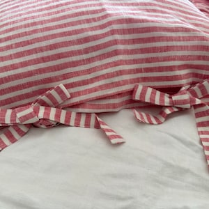 Set of 2 French chic PRE washed Linen Pillow Case Red and White Stripes image 7