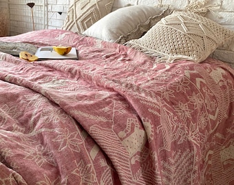 Shabby Chic Softened Jacquard Leinen Mix Baumwoll Decke Wrap Vintage-Stil