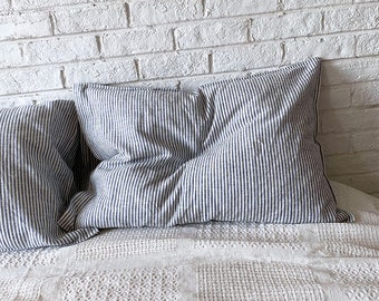 Set of 2 PRE-Washed Linen Pillowcase with Double Topstitch, Striped Range Linen Pillowshams