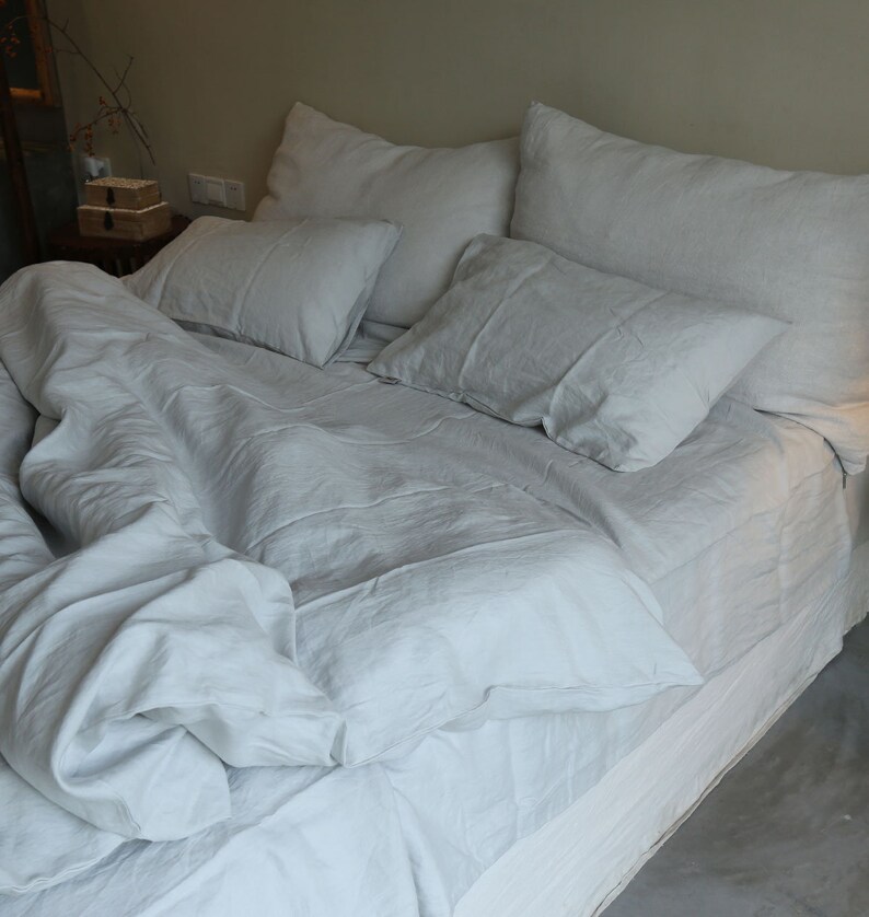 Set of 3 Stone Washed Pure Linen Bed Set Duvet Cover 2 Etsy
