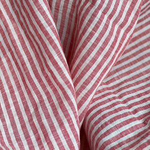 Extra wide linen fabric, 110 inch width, 100% pure flax cloth stone washed linen, medium weight red and white stripes image 6