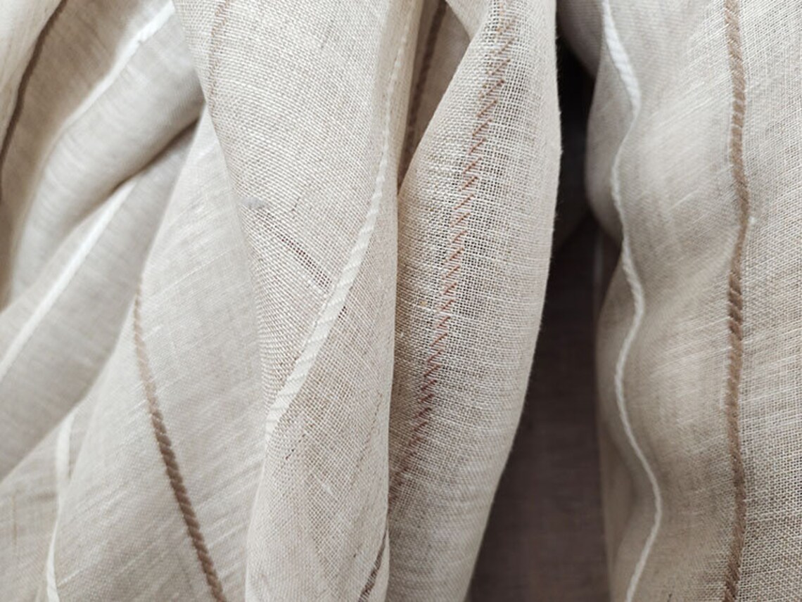 Extra Wide Sheer Linen Fabric Natural Beige With Golden Brown Etsy
