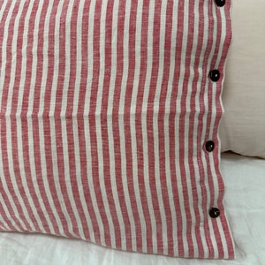 Set of 2 French chic PRE washed Linen Pillow Case Red and White Stripes coconut shell