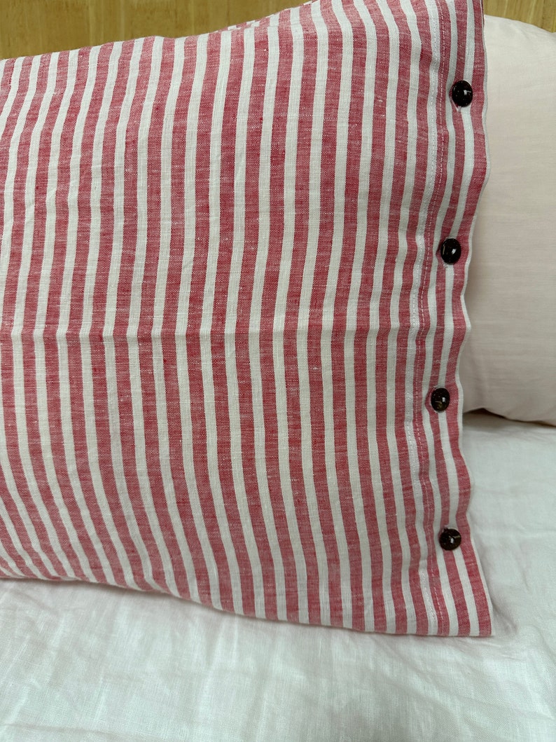 Set of 2 French chic PRE washed Linen Pillow Case Red and White Stripes coconut shell