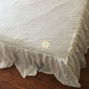 Shabby washed pure Flax Linen Bed Skirt, Dust Ruffle, linen coverlet WHITE Twin Full Queen King Custom Sizes