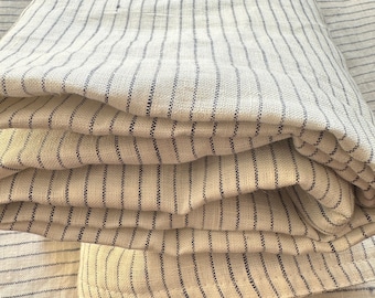 Set di 3 lenzuola in puro lino stone washed, sottili righe blu navy, copripiumino + 2 federe.