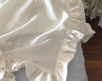 Stone-Washed Linen Ruffled Flat Sheet, 2-Inch Ruffles, Soft & Elegant – Available in Multiple Colors