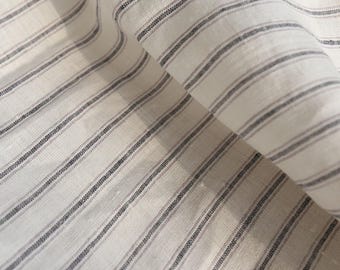 Yarn Dyed European Linen Fabric — Extra Wide Ticking Stripe in Dark Blue
