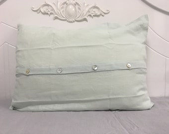 Set of 2 French Chic Pure Hemp Pillow Case with Buttons in duck egg blue