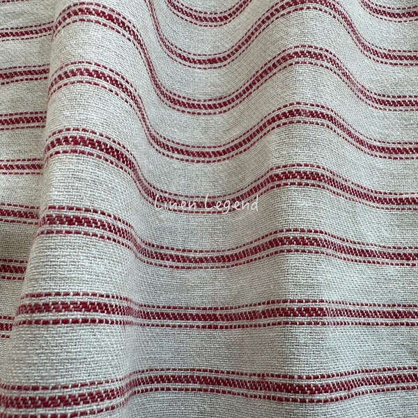 Extra Wide Yarn Dyed Linen Fabric - Farmhouse Red Stripe, Vintage Red Ticking - Super Soft 110" Width Linen