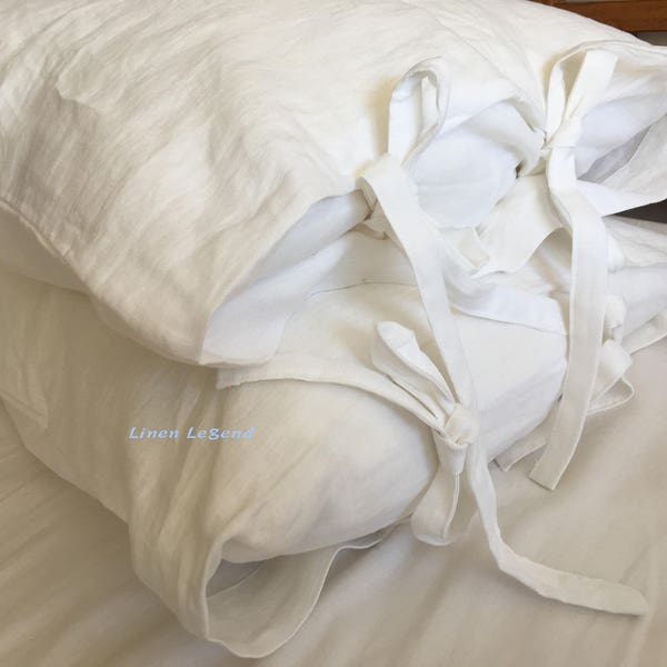 2 pcs Set Shabby chic washed 100% Linen  pillowcase  with ties