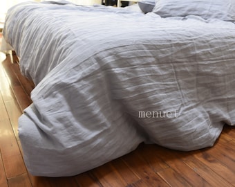 Stone washed Linen duvet cover with 2 pillowcases medium grey